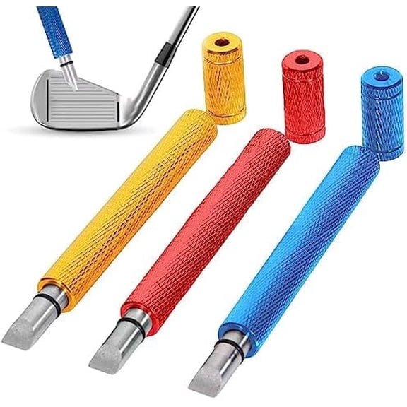 Golf Club Groove Sharpener Tool, 3 Pack Stainless Steel Golf Club Cleaner for Re-Grooving Wedges & Irons, U & V-Grooves Red/Gold/Blue