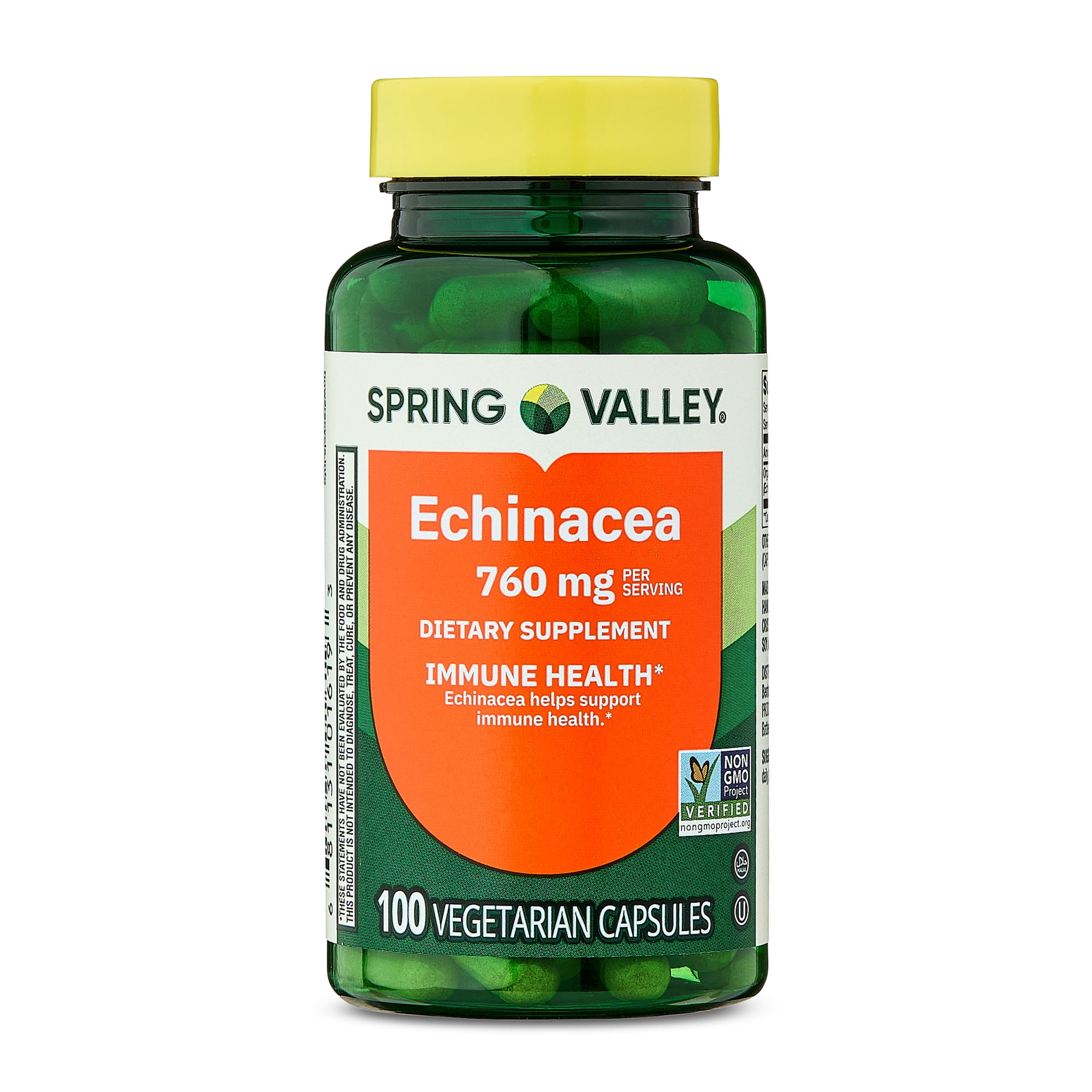 Spring Valley Non GMO Echinacea Dietary Supplement Vegetarian Capsules for Immune Health, 760 mg, 100 Count