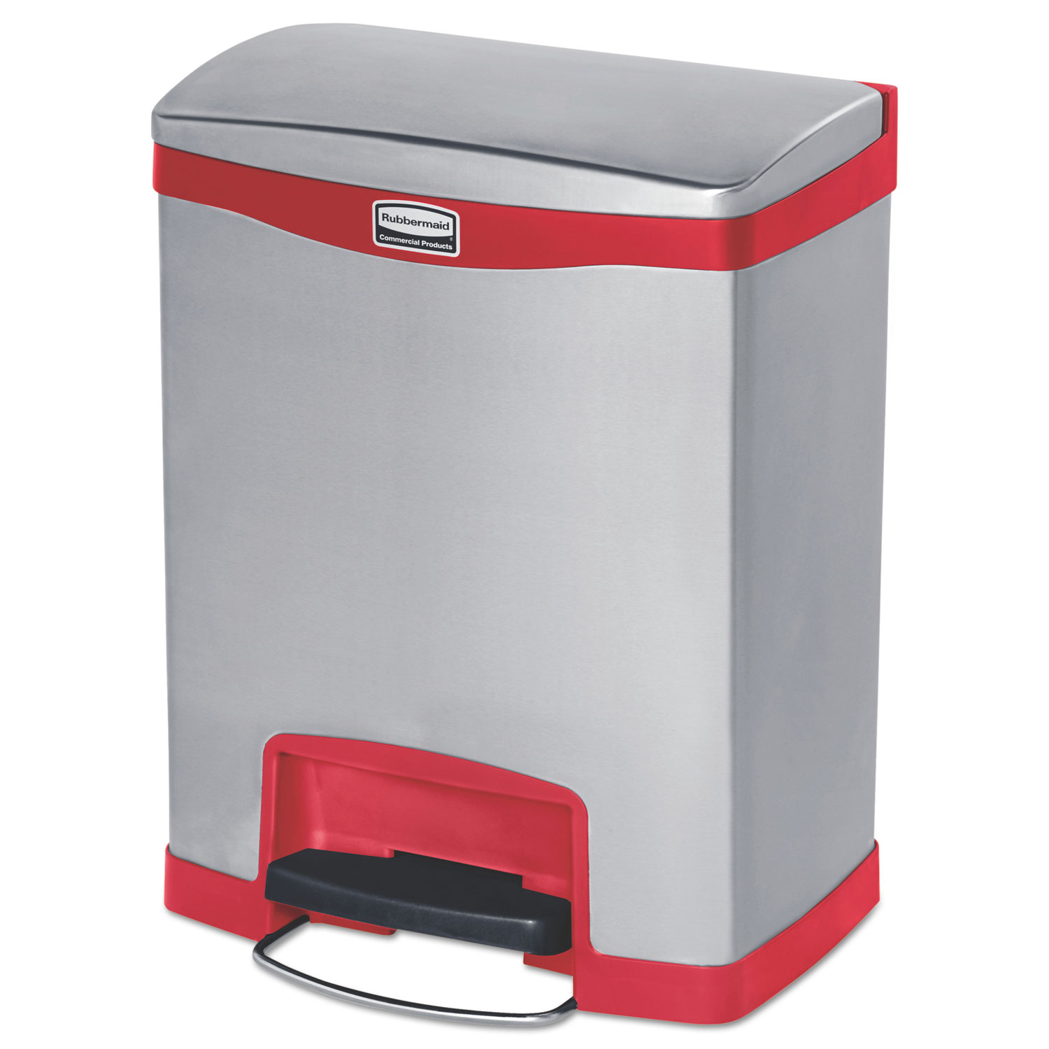 Rubbermaid Slim Jim Stainless Steel Step-on Container, Front Step Style, 8 Gal, Black