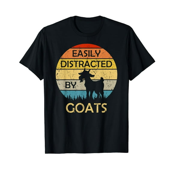 Easily Distracted By Goats Retro Vintage Funny Goat Lover T-Shirt