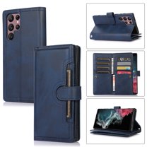 SaniMore for Samsung Galaxy S23 Ultra 6.8" Case, Samsung Galaxy S23 Ultra Wallet Case with Card Holder & Powerful Magnetic Flip Kickstand Shockproof PU Leather Wrist Strap Folio Cover, Darkblue