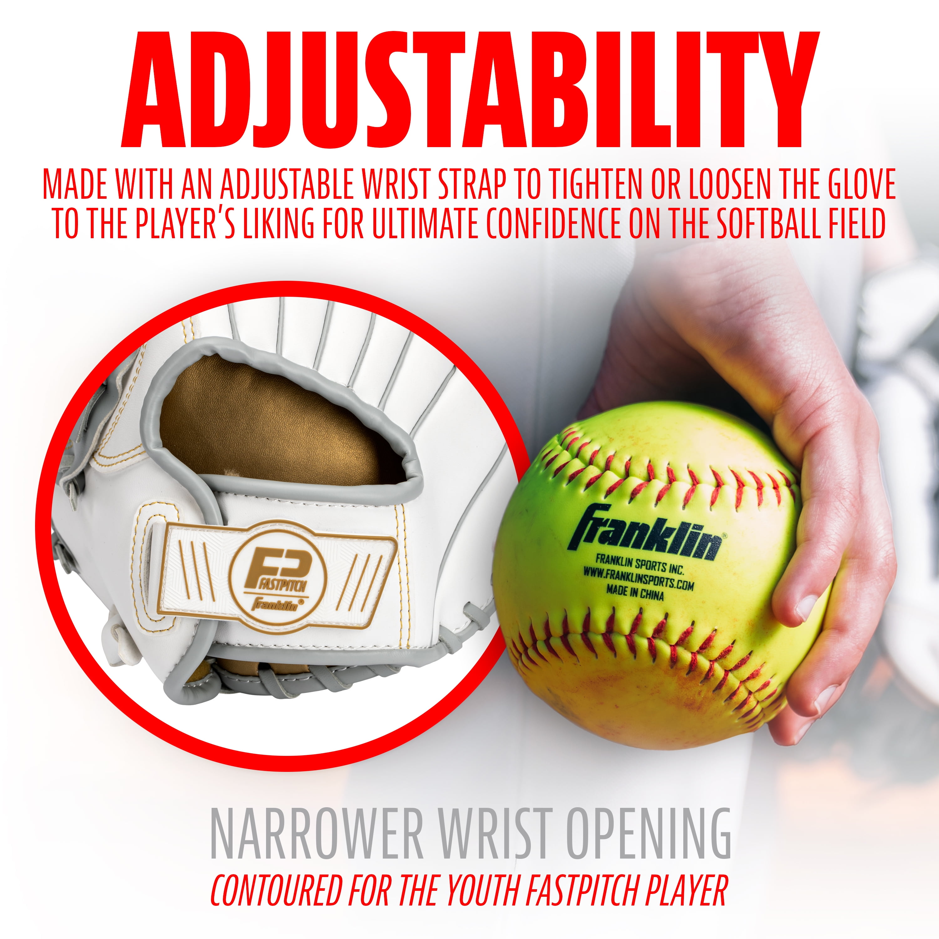 Franklin Sports Fastpitch Softball Glove - Field Master Fastpitch + Softball Mitt - Women's + Girls' Lefty Glove - Adult + Youth Baseball + Softball Gloves - Left Hand Throw - 12.0\" - White + Grey
