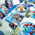 thumbnail image 5 of Juego de vajilla para decoración de fiesta de cumpleaños de Los Vengadores, mantel, vasos de papel, platos y globos de Iron Man, suministros para cumpleaños de bebé, 5 of 5