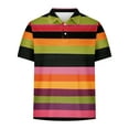 thumbnail image 4 of ZCFZJW Men's Classic Fit 100% Cotton Soft Short Sleeve Colorful Stripe Print Polo Shirt Big and Tall Regular Fit Casual Button up V Neck Henley Shirts Tops Multicolor#09 XL, 4 of 5