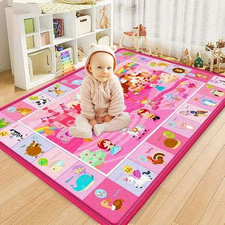 beetoy Baby Play Mat for Floor, Soft Plush Baby Crawling Mat, 60.6" X 44.5" Large ABC Rug for Babies and Toddlers, Foldable Tummy Time Mat Non-Slip Crawling Mat for Boys and Girls 0-6-12 Months
