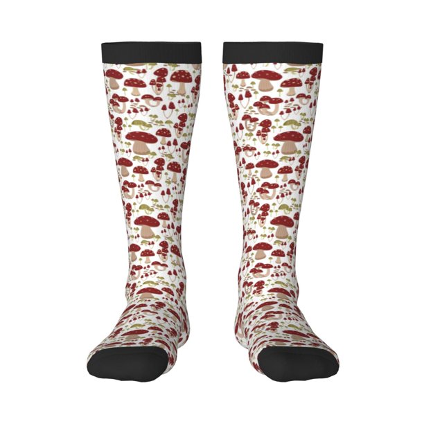 Fotbe Mushroom Calcetas Divertidas Estampadas para Hombre y Mujer, Calcetas de Algodón hasta la Rodilla para Caminar, Correr, Enfermería y Embarazo