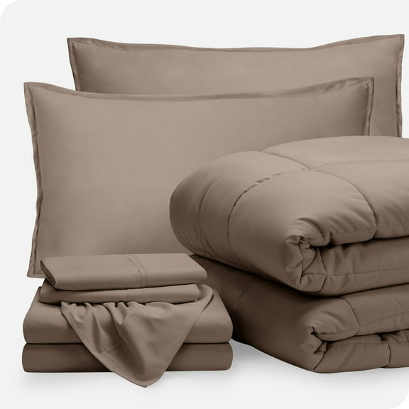 Bare Home 7-Piece Bed-in-a-Bag - King, Taupe with Taupe Sheet Set