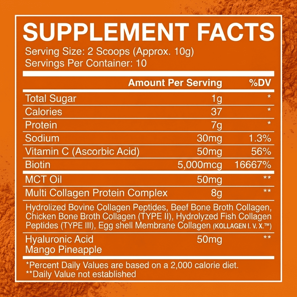 Nutribas Protein Multi Collagen Peptides Powder Whole Body Support Formula With MCT, Vitamin C, Biotin & Hyaluronic Acid , Vanilla Strawberry Mango, 11 oz