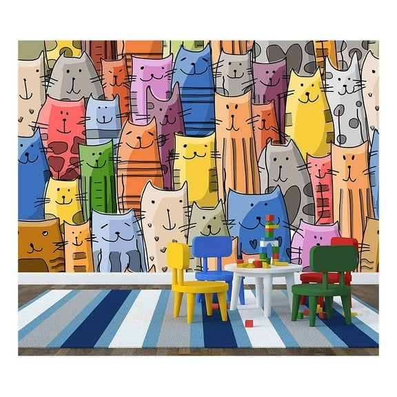 wall26 - Funny Cats Family, Seamless Pattern for Your Design. Vector Illustration - Removable Wall Mural | Self-Adhesive Large Wallpaper - 100x144 inches