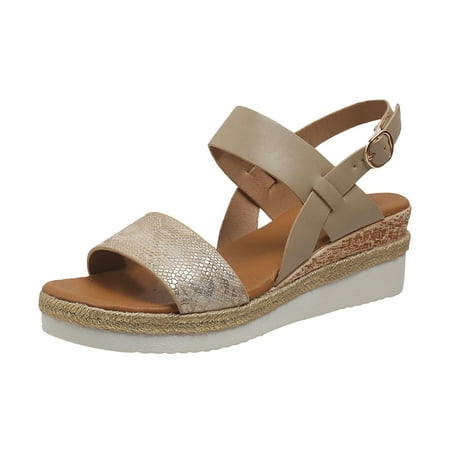 

YanHoo Women s Wedge Sandals Open Peep Toe Two Strap Ankle Buckle Platform Sandal Ladies Summer Casual Comfort Shoes