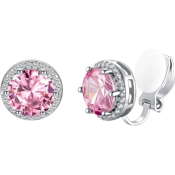925 Silver 8Mm Cubic Zirconia Birthstone Clip On Stud Earrings Round Non Pierced Earrings For Women,Come With Box[Z1]