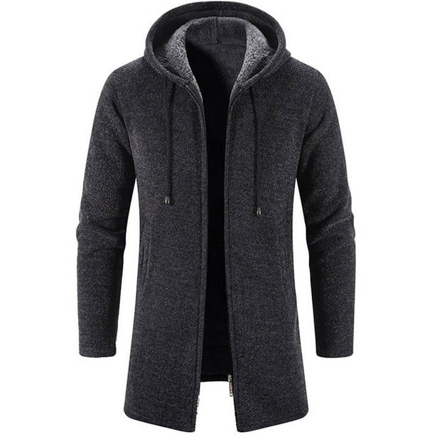 Suéter de punto para hombre, chaqueta, gabardina, elegante, de color liso, con forro polar, para otoño e invierno