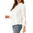 thumbnail image 4 of INSPIRE CHIC Women's V Neck Round Hem Blouse Long Sleeve Top S White, 4 of 6