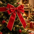 thumbnail image 7 of 1 Roll Christmas Velvet Ribbon, 6cm Wide x 2 Meter Soft Plush Velvet Ribbon with Gold Edge for Christmas Gift Wrapping Wreath Tree Hair Bow DIY Decor, Clearance Crimson Red, 7 of 7