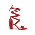 thumbnail image 3 of BLISSFUL STEP Women's Shoes Lace Up Chunky Heels Open Toe Faux Suede Sandals Red 9.5, 3 of 8