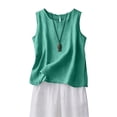 thumbnail image 2 of WULMLEO Cotton Linen Tank Tops for Womens Comfy Lounge Wear Summer Sleeveless Crewneck Shirts Casual Blouse Loose Fit Camis Turquoise Cotton-Linen Blend, 2 of 6