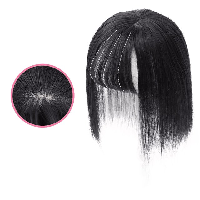 Wentin - Embouts de Cheveux en Soie, Couronne de Base en Soie, Embout de Cheveux Humains Réels avec Frange, Couronne de Base Mono, Pièce de Cheveux à Clipser, Extensions de Cheveux
