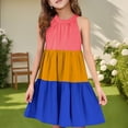thumbnail image 2 of Robe d'Été Sans Manches à Empiècements pour Filles, Robe d'Été Décontractée à Col Rond à Étages en Doux Mélange Polyester-Spandex, Brun 110, 2 of 7