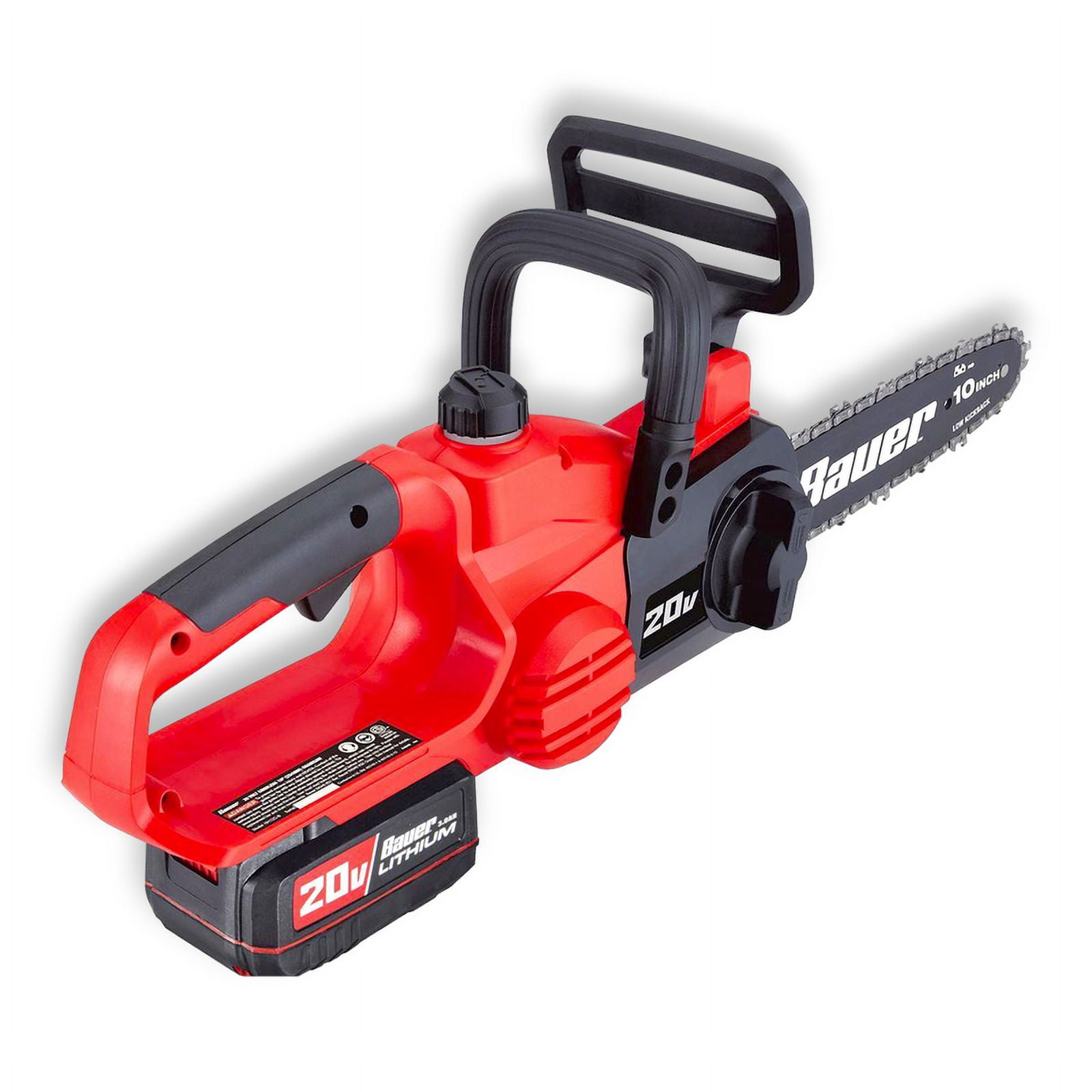 Bauer 20V Cordless Chainsaw 10" Bar, Battery-Powered Brushless (Tool Only) , Red