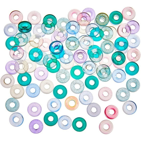 200Pcs Circle Beads 10mm Ring Lampwork Beads Flat Round Loose Spacer Beads Colorful Lampwork Beads Glass Donut Beads for Earring Necklace Bracelet Jewelry Making