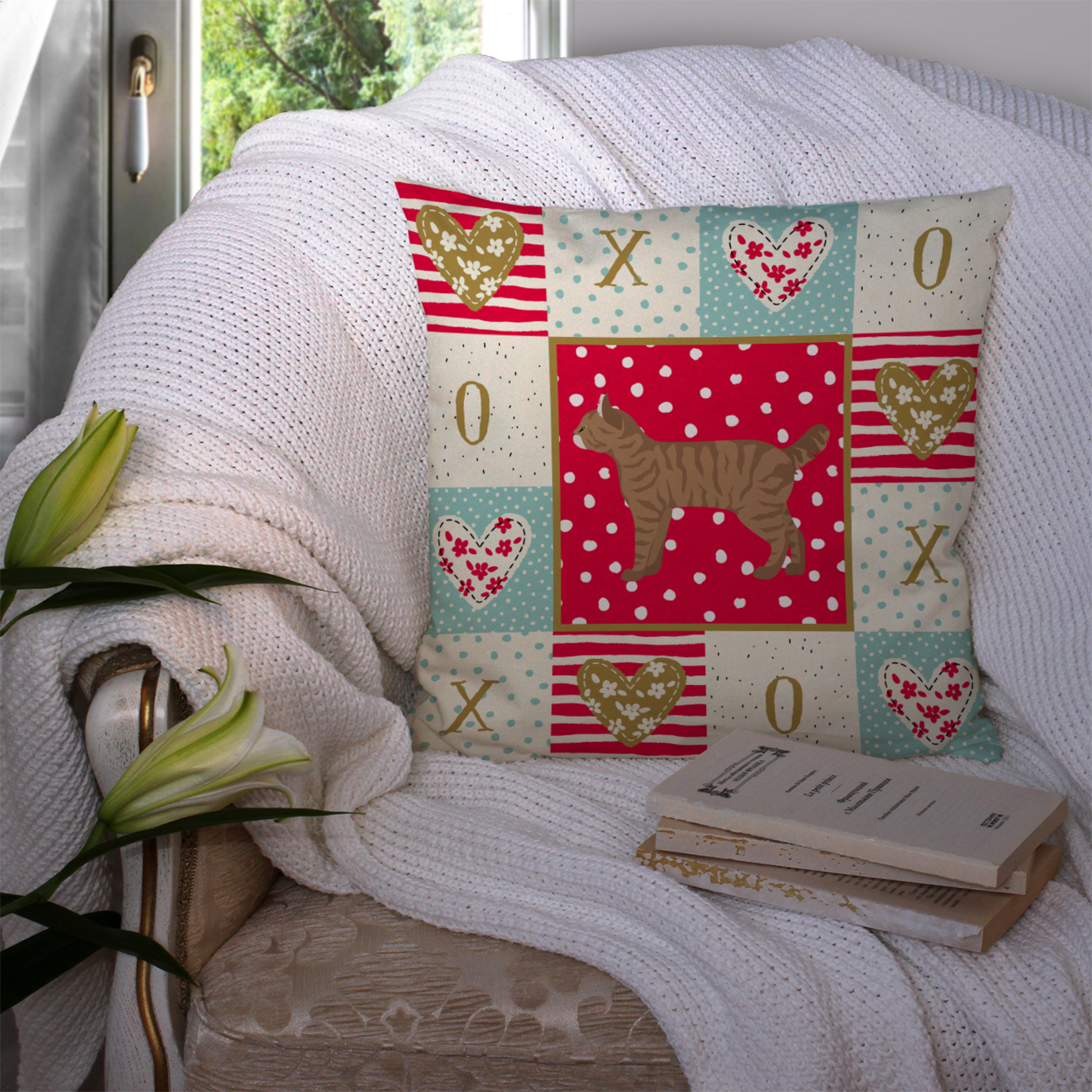 Highlander Lynx 1 Cat Love Fabric Decorative Pillow Red