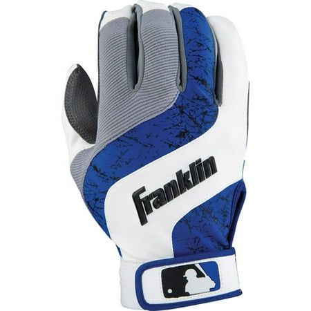 Franklin Sports MLB Adult Shok-Wave Batting Gloves - White Royal Grey - Small