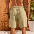 thumbnail image 3 of Zimjoy Linen Shorts for Men Casual Elastic Waist Bead Drawstring Bermuda Summer Cotton Beach Vacation Lounge Shorts Khaki L, 3 of 4
