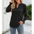thumbnail image 5 of TEMOFON Womens Fashion Dressy V-Neck Tops Loose Fit Puff Long Sleeve T Shirts Solid Color Casual Blouse Black, 5 of 7