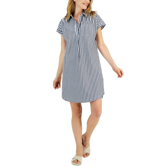 Style & Co Striped Shirtdress Industrialwhite S