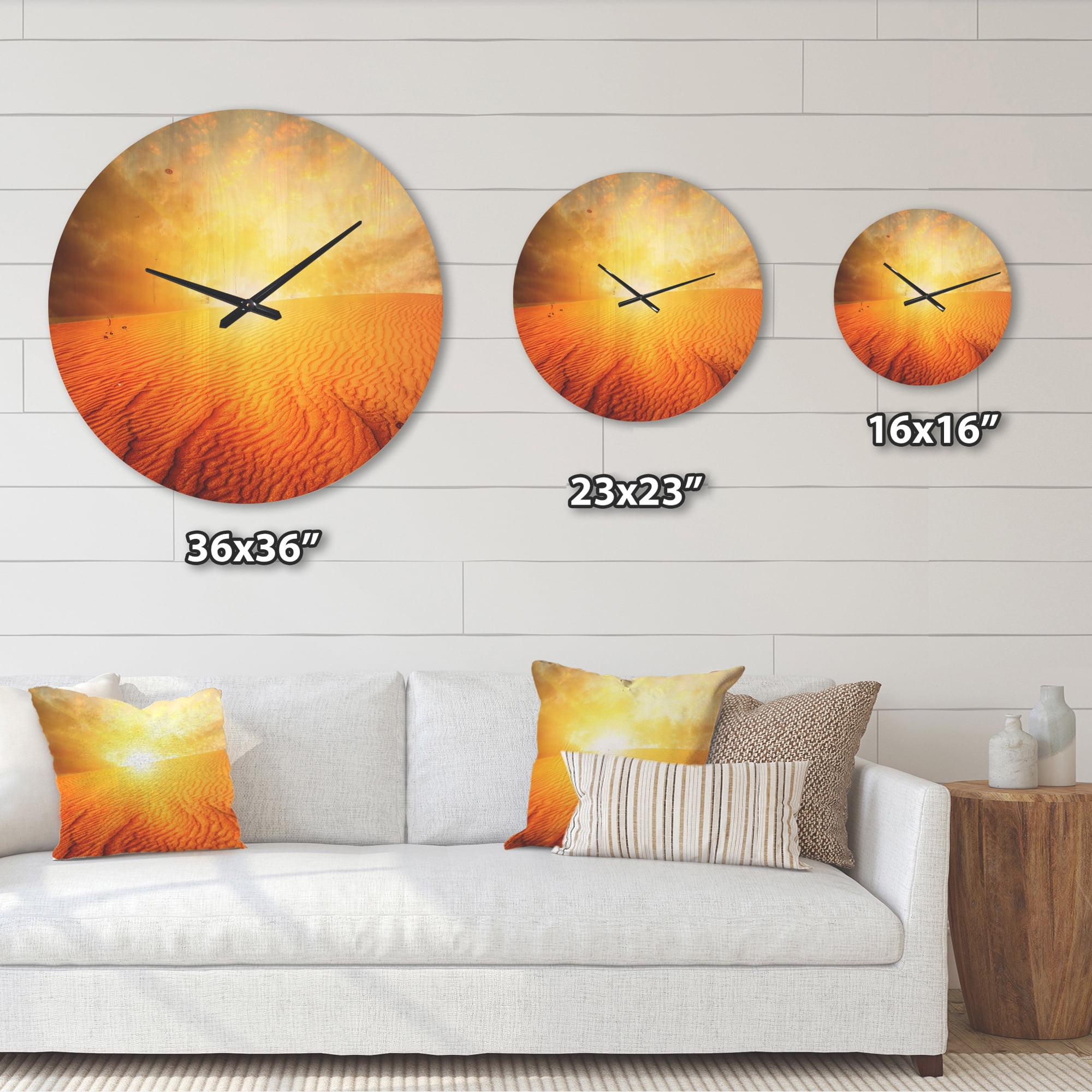 Designart 'Sand Landscape with Sunset' Modern Wood Wall Clock
