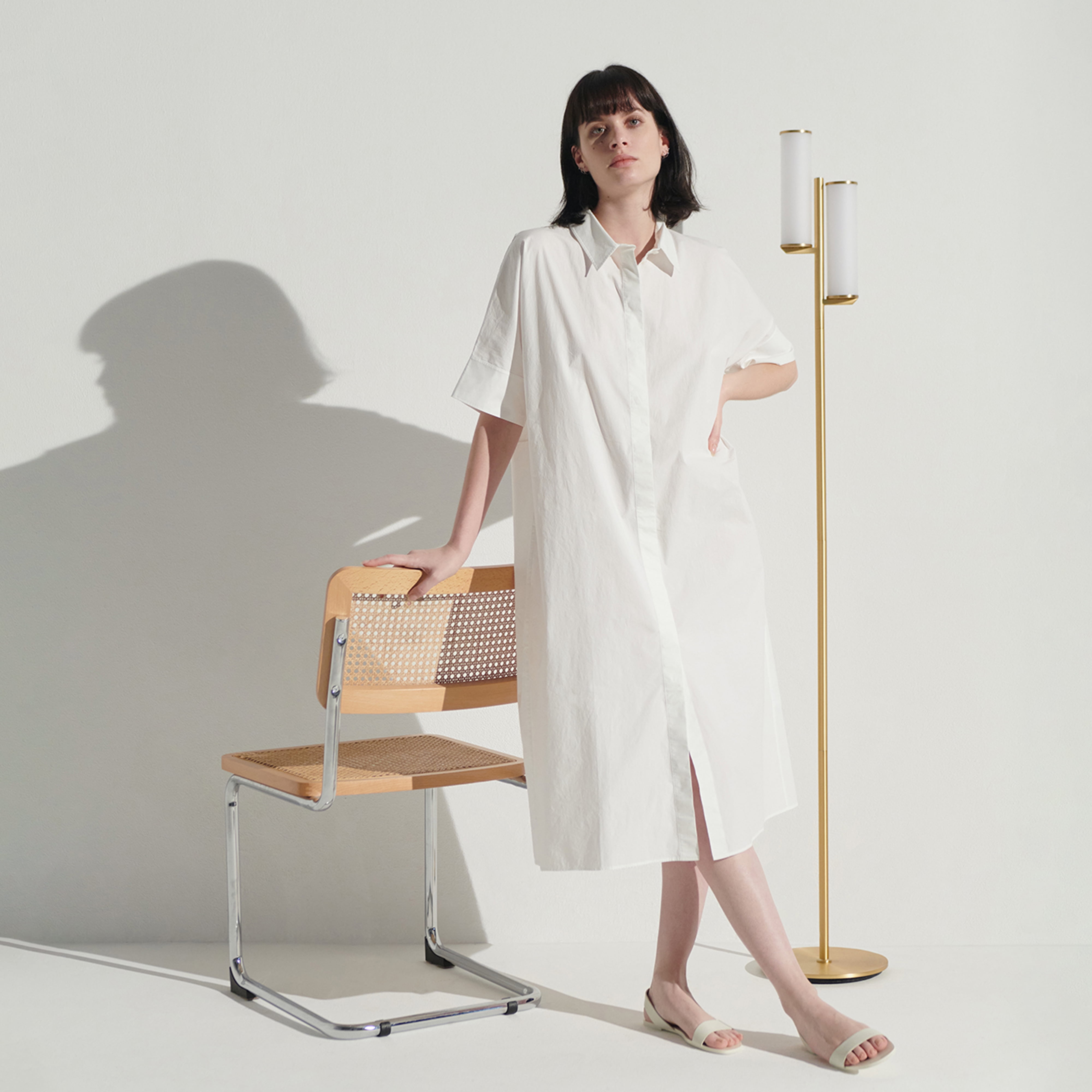 Brightech Gemini Mid Century Modern LED Floor Lamp with 3-Way Dimmer - Brass