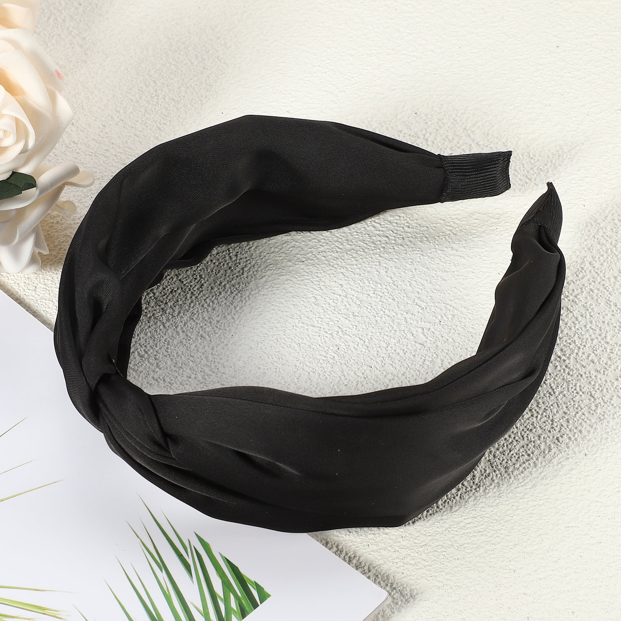 Unique Bargains Satin Twist Headband Hairband for Women 1.2 Inch Wide Black