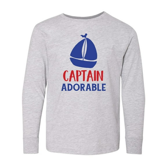Inktastic Captain Adorable, Sail Boat, Sailing - Red Blue Long Sleeve Youth T-Shirt