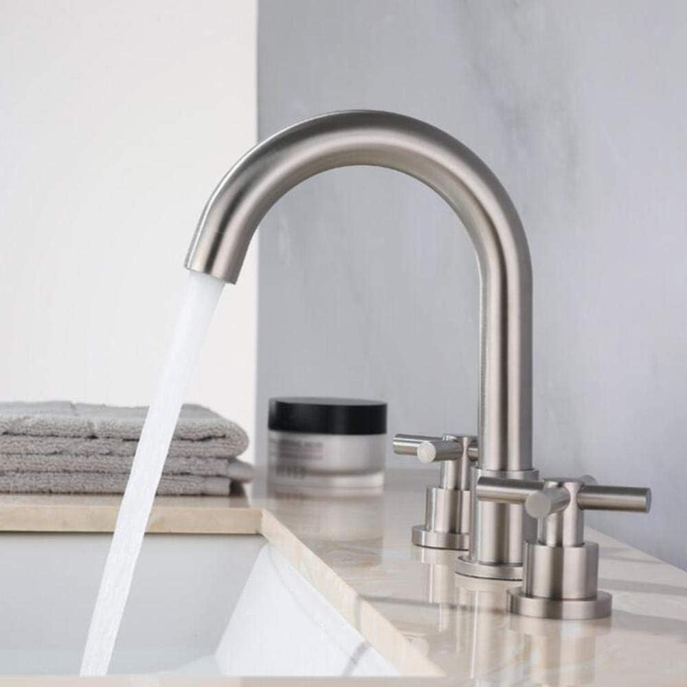Bathroom Sink Faucet 3 Hole Stainless Steel Brushed Hot and Cold Double Handle Split Type Bathroom Faucets