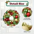 thumbnail image 3 of Christmas Ball Wreath Multi Color 13"Xmas Wreaths Ornaments Glitter Thicken Shatterproof Hanging Balls Holiday Party Wedding Christmas Door Wall Tree Mantel Decor Champagne Gold & Red & Green, 3 of 6