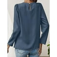 thumbnail image 3 of Women's Round Neck Wrinkled Casual Fashion Solid Colour Long Sleeve Round Neck Shirt, 3 of 5