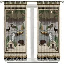 Rustic Cabin Curtain, Forest Bear Deer Wildlife Country Bath Curtains, Hunting Camping for Home Kitchen Livingroom Coffee Room Window Curtain 2Panel 42" W X 63" L