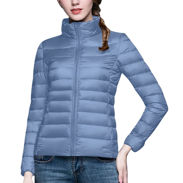 Chaquetas y abrigos casuales de manga larga sin capucha para mujer, chaqueta acolchada de manga larga con cuello alto y cremallera, abrigo de invierno con bolsillos para mujer