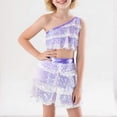 thumbnail image 2 of Kids Off Shoulder Crop Top and Skirt Set Sequin Dance Girls Dress up Clothes Halloween Kids 8-9 Years, 2 of 6