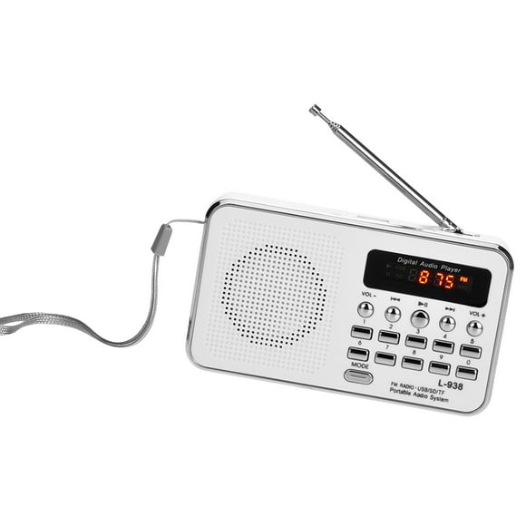 L-938 Haut-Parleur Stéréo Numérique Portable 3 W Lecteur Audio MP3 Haute Fidélité Qualité Sonore avec Écran d'Affichage 1,5 Pouce Prise en Charge Clé USB TF MMC Entrée AUX Écouteur-Sortie Blanc