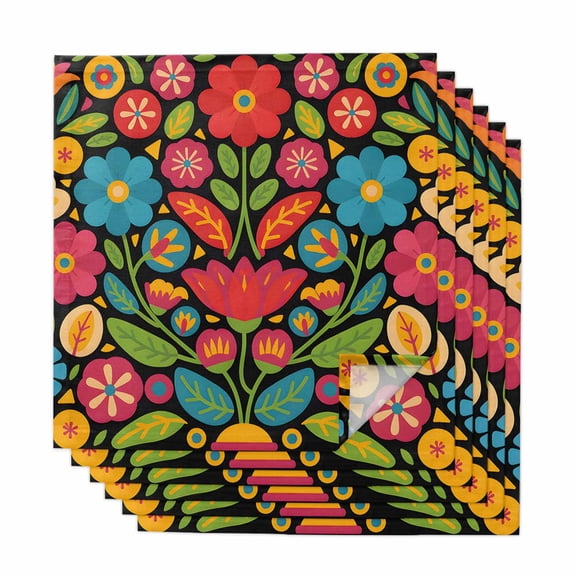 Boho Flower Cloth Napkins, Red Blue Yellow Colorful Mexico Tribal Washable and Reusable Dinner Napkins Set of 6, Table Napkin for Kitchen Party Birthday Wedding Hotel Housewarming 20"x20"