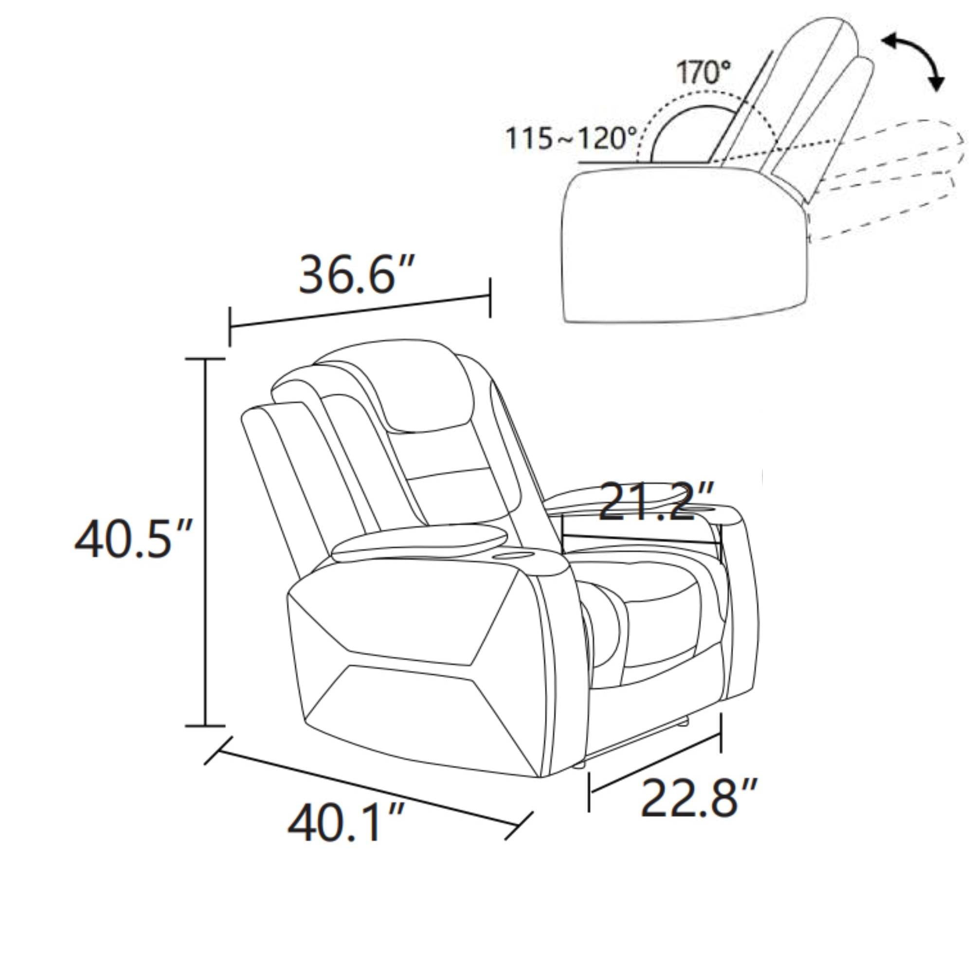 Electric Power Recliner Chair Living Room Sofa Chair, Comfy Lazy Home Theater with Cup Holder &USB Ports, Black