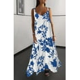 thumbnail image 6 of Women Summer Spaghetti Strap Sleeveless V Neck Sundress Boho Floral Vacation Maxi Suspender Dress  Blue L, 6 of 8