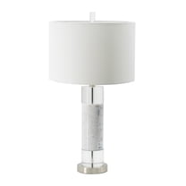 A&B Home Marble and Acrylic Cylinder Table Lamp with Drum Fabric Shade - White Marble, Clear Finish - White Shade