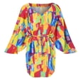 thumbnail image 4 of DHFJKG Summer Swimwear Cover-Ups Women Floral Printed Beach Vacation Clothes Batwing Long Sleeve V Neck Tie Waist Trendy Beachwear, 4 of 5
