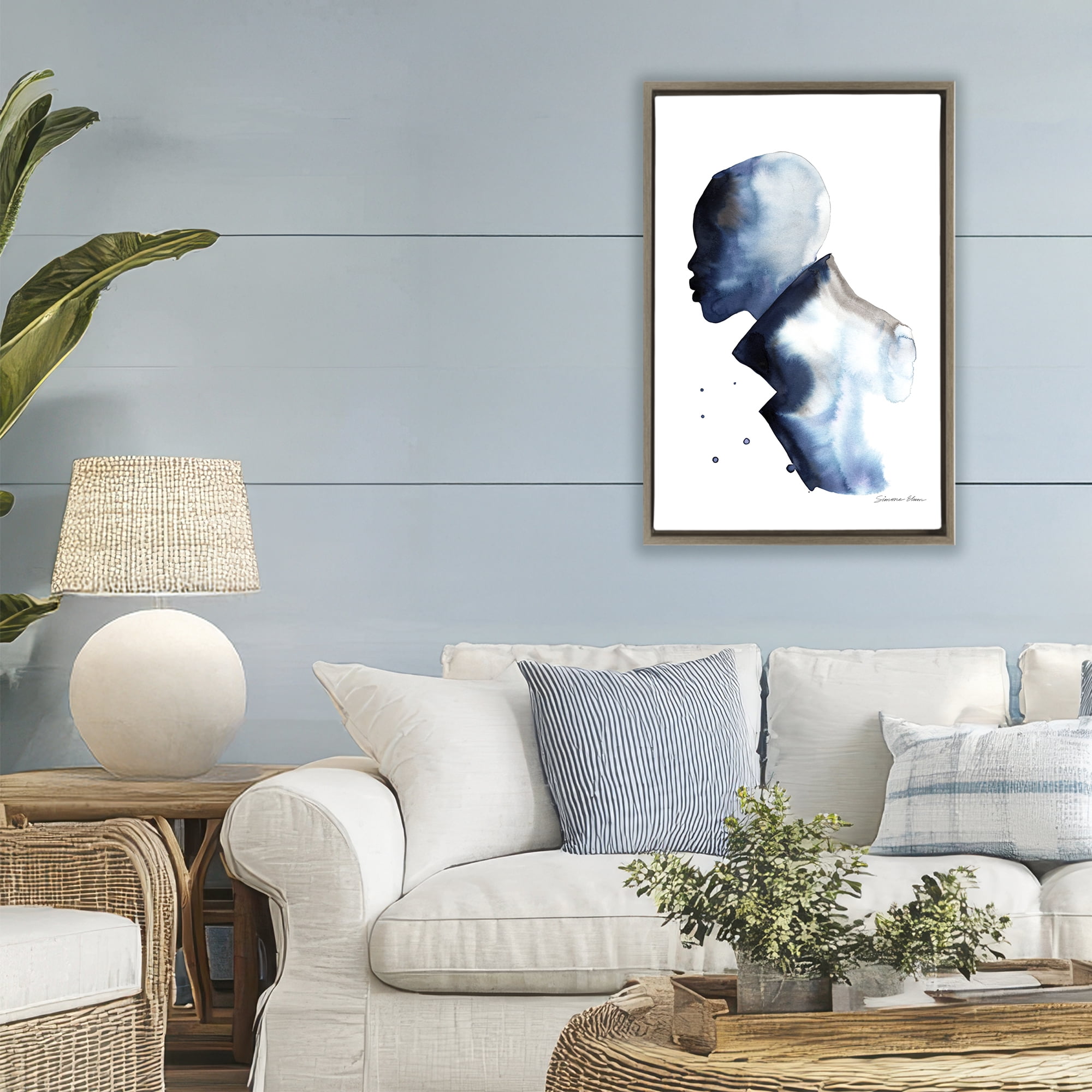 Stupell Industries Feeling Blue Portrait Silhouette Brown Framed Floater Canvas Wall Art, design by Simone Elum