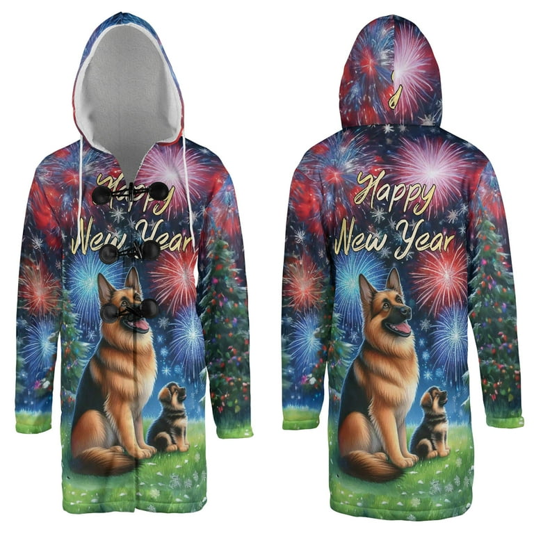 Happy New Year German Shepherd Family Cheer Winter Midnight