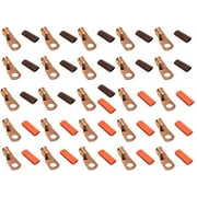 25pcs 2 AWG x 3/8" Pure Copper UL Listed Cable Lug Terminal Ring Connectors with Dual Wall Adhesive Lined Red + Black Heat Shrink Tubing