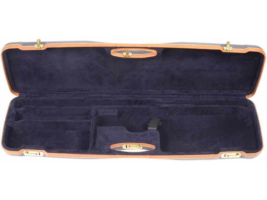 Negrini O/U Deluxe Sporter Shotgun Case, Navy/Tobacco Leather/Navy Interior