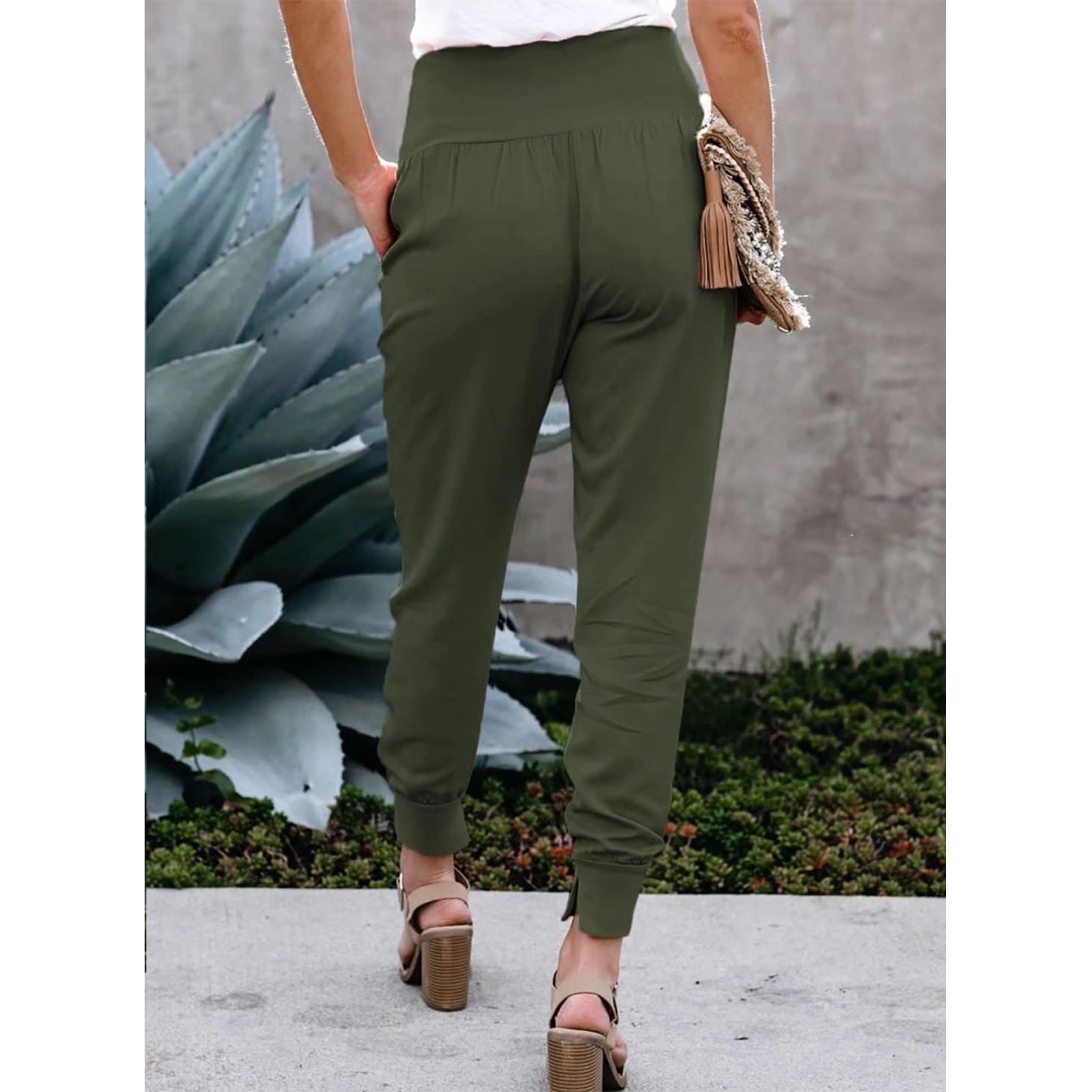 Women S Pants Elastic High Waist 9 10 Elegant Pencil Pants Casual Elegant Pants Plain Casual Pants Jogger Pants With Pockets And Split Hem Walmart